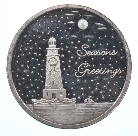 VINTAGE Art Bar/Round 2008 Seasons Greetings 1 Oz. .999 Silver 1 T Ounce *893