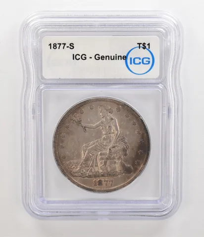 1877-S Seated Liberty Trade Dollar Genuine ICG Nice Tone *5491