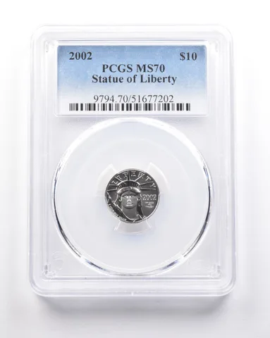 2002 $10 American Platinum Eagle 1/10 Oz 0.1 Oz Platinum MS70 PCGS *5313