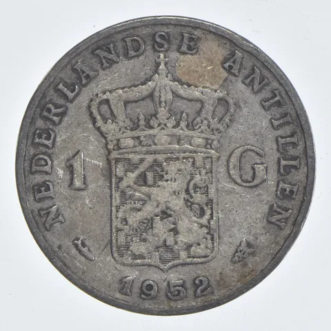 SILVER WORLD Coin 1952 Netherlands Antilles 1 Gulden World Silver Coin *809