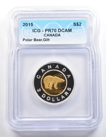 2015 Canada 2 Dollars Silver Gilt Polar Bear PR70 DCAM ICG a4003