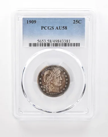 1909 Barber Quarter AU58 PCGS Beautiful Tone *0044