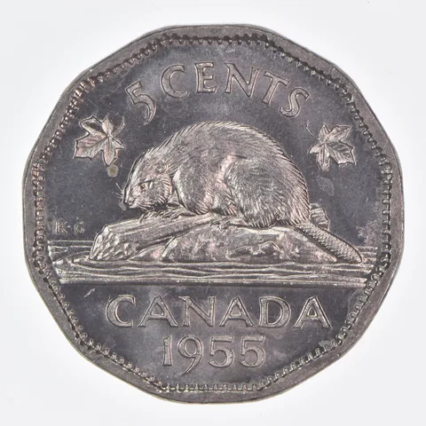 Better Date - 1955 Canada 5 Cents World Coin *102