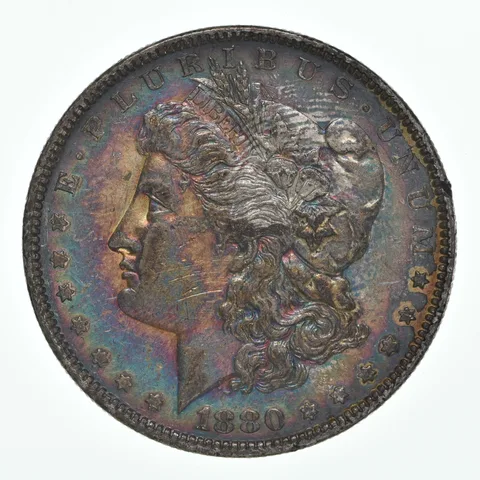 1880-O Morgan Silver Dollar Rainbow Toned INSANE *4457