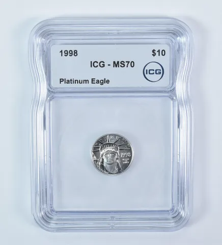1998 $10 American Platinum Eagle 1/10 Oz Platinum MS70 ICG