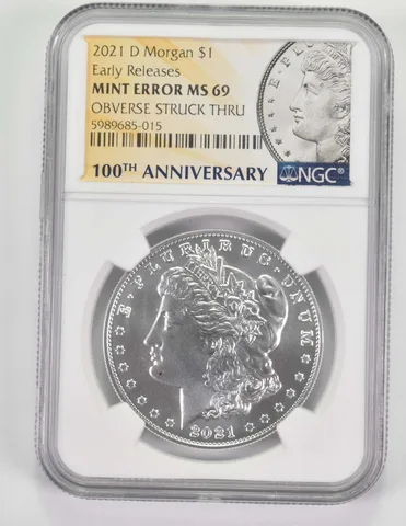 Error MS69 2021-D Morgan Silver Dollar OBV Struck Thru Early Releases NGC *9681