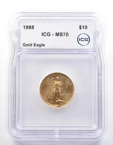 1988 $10 American Gold Eagle 1/4 Oz Gold MS70 ICG MCMLXXXVIII