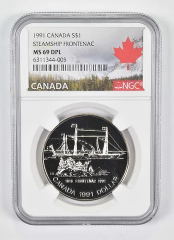 1991 Canada 1 Dollar Silver Steamship Frontenac MS69 DPL NGC