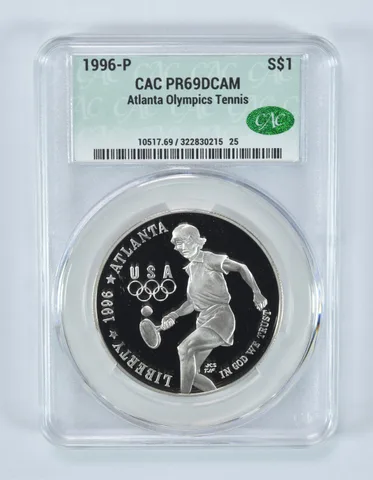 1996-P Olympic Tennis Commemorative Silver Dollar PR69 DCAM CAC CACg