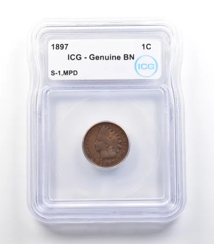 1897 Indian Head Cent Mint Error S-1 MPD Genuine BN ICG *2317