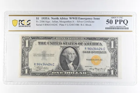 1935 A $1 Silver Certificate North Africa WWII Fr#2306 AU 50 PPQ PCGS a6913