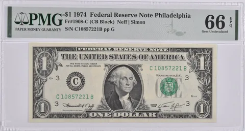 $1 1974 FRN Philadelphia, PA Fr#1908-C PMG Gem Unc 66 EPQ