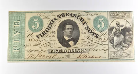 1862 $5 Virginia Treasury Note Obsolete Note *3821