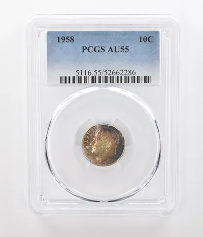 1958 Roosevelt Dime AU55 PCGS Beautiful Tone *1065