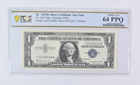 1957 B $1 Silver Certificate Star Note Fr#1621* Choice Unc 64 PPQ PCGS