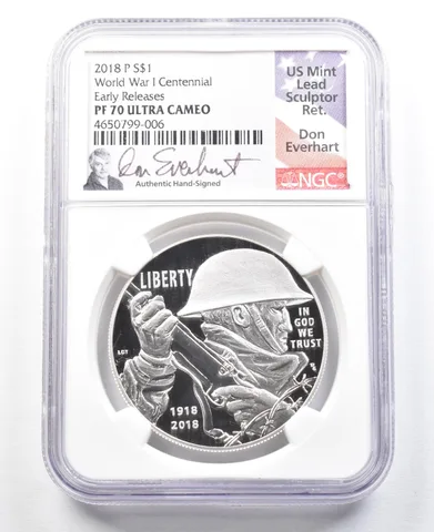 2018-P WWI Centennial $1 Silver Commemorative ER PF70 NGC Everheart *0637