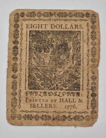 1776 8 Dollars Philadelphia Pennsylvania Colonial Currency Hall & Sellers *9849