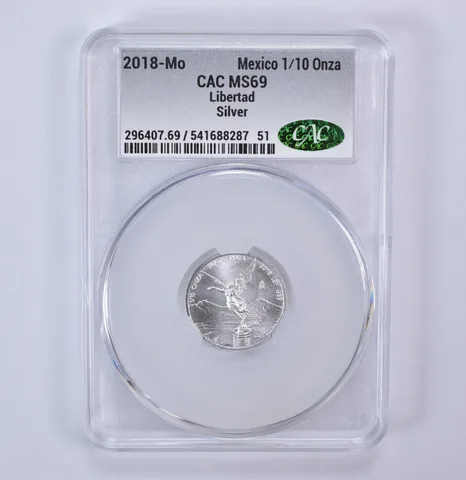2018 Mo Mexico 1/10 Onza Silver Libertad MS69 CAC CACg