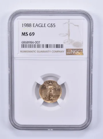 1988 $5 American Gold Eagle 1/10 Oz Gold MS69 NGC Brown Label