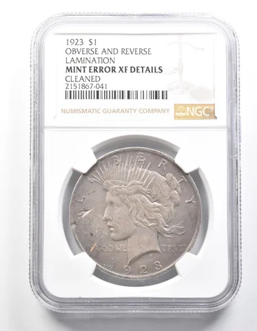 1923 Peace Silver Dollar Mint Error Obv/Rev Lamination XF Det NGC *1303