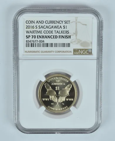 2016-S Sacagawea $1 Wartime Code Talkers Coin & Currency SP70 Enhanced NGC