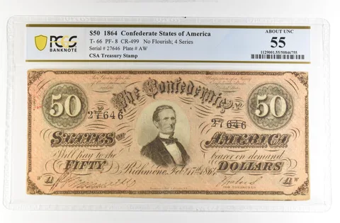 1864 $50 Confederate States America Large Note T-66 PF-8 CR-499 AU 55 PCGS *4202