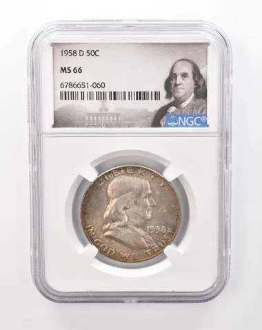 1958-D Franklin Half Dollar MS66 NGC Beautiful Tone a1254