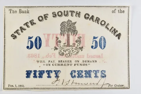 1863 50 Cents State Of South Carolina Bank Note *8461