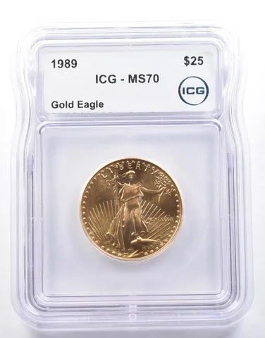 1989 $25 American Gold Eagle 1/2 Oz Gold MS70 ICG MCMLXXXIX