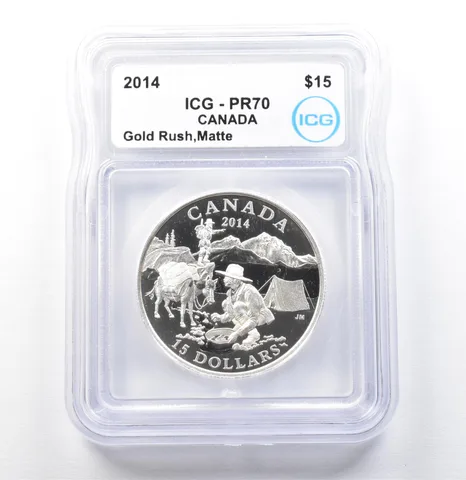 2014 Canada 15 Dollars Silver Gold Rush Matte PR70 ICG *0017