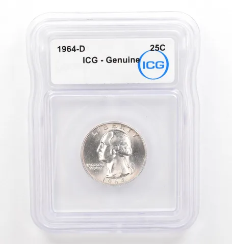 1964-D Washington Quarter Genuine ICG Beautiful Tone Reverse *0218