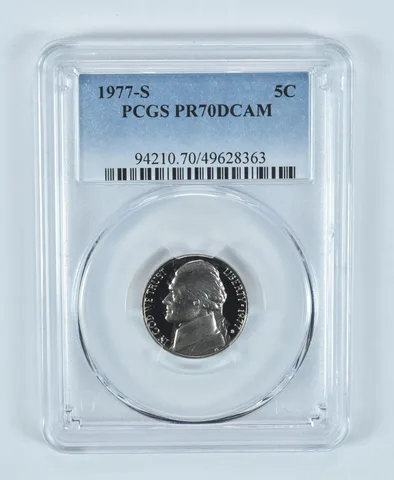 1977-S Jefferson Nickel PR70 DCAM PCGS Blue Label