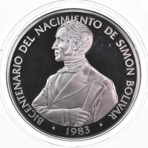 1983 Panama Silver 20 Balboas Birth of Simon Bolivar Proof Beautiful Tone *0473