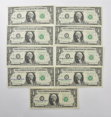 Lot (9) 1969 $1 Richmond VA FRN Consecutive Serial Numbers Courtesy Signed *4084