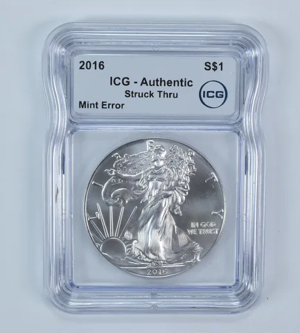 2016 American Silver Eagle Mint Error Struck Thru Authentic ICG