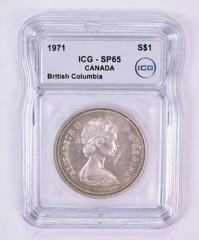 1971 Canada 1 Dollar Silver British Columbia SP65 ICG Beautiful Tone *1179