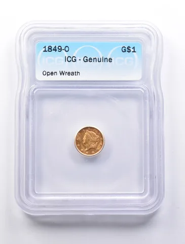 Genuine 1849-O $1 Liberty Head Gold Dollar Open Wreath ICG a1279
