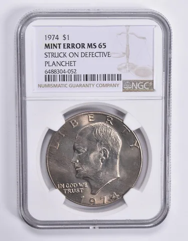 MINT ERROR MS65 1974 Eisenhower Dollar Struck On Defective Planchet NGC *1836