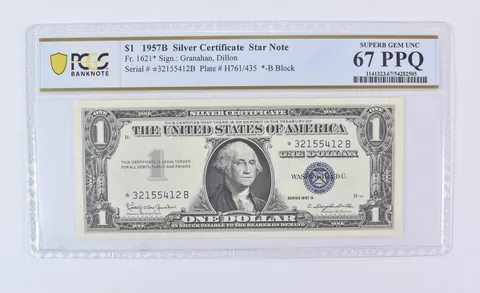 1957 B $1 Silver Certificate Star Note Fr#1621* Superb Gem Unc 67 PPQ PCGS