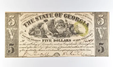 1864 $5 Milledgeville GA Obsolete Note *8325