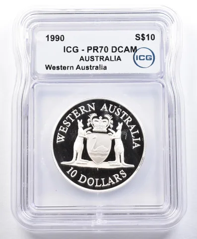 1990 Australia 10 Dollars Silver Western Australia PR70 DCAM ICG *1587