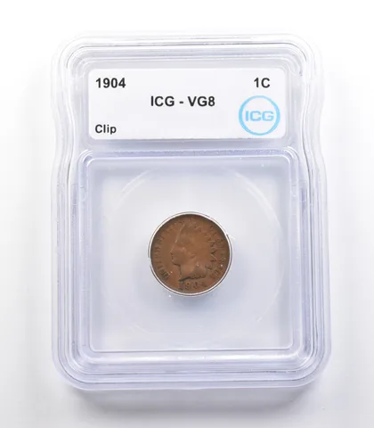 1904 Indian Head Cent Mint Error Clip VG8 ICG *2299