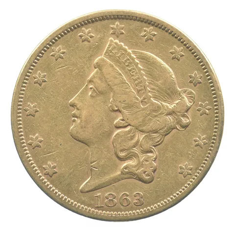 1863-S $20 Liberty Head Gold Double Eagle *9579