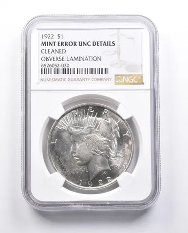 UNC Details 1922 Peace Silver Dollar Error OBV Lamination Cleaned NGC *6672