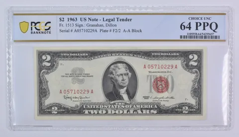 1963 $2 US Legal Tender Fr#1513 Choice Unc 64 PPQ PCGS