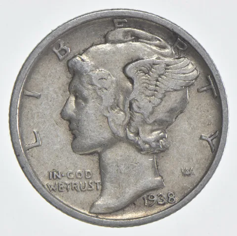 1938-D Mercury Dime 90% Silver AU Almost Unc