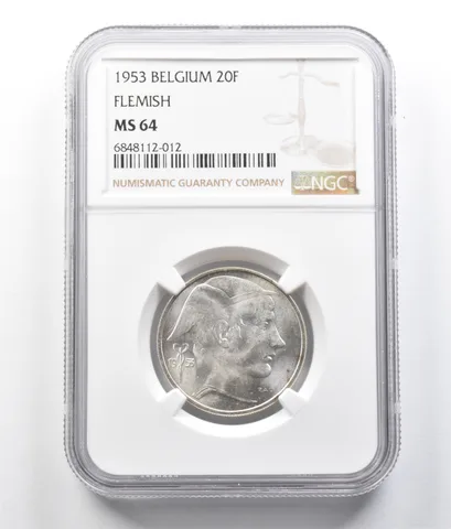 1953 Belgium 20 Francs Flemish MS64 NGC *7014