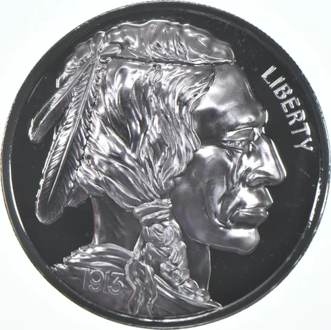 1913 Buffalo Indian 1 Oz Silver Round Concave