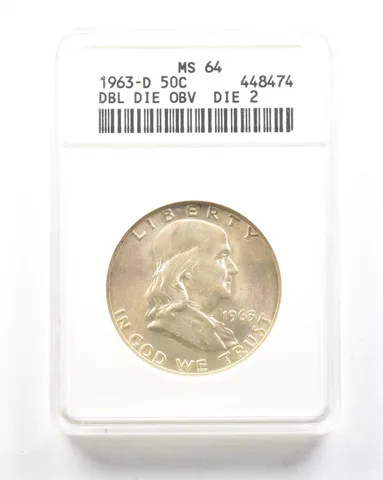 1963-D Franklin Half Dollar DDO Die 2 MS64 ANACS *2030