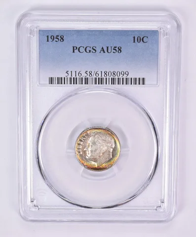 1958 Roosevelt Dime AU58 PCGS Beautiful Tone *1130